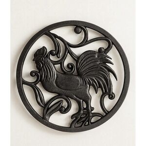 Rooster Trivet Black Cast Iron Scrollwork Farmhouse 8 in Rustic Charming Decor